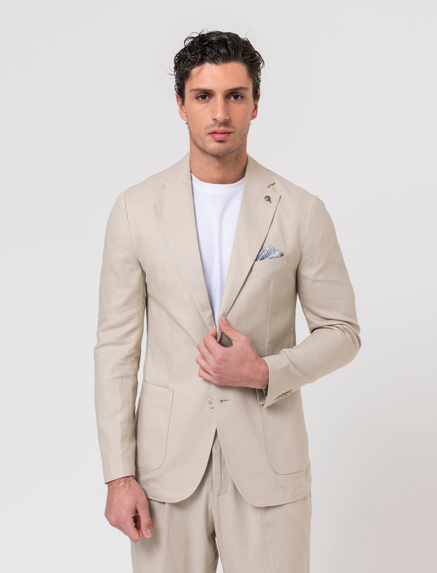 Man's linen blend suit blazer - Beige
