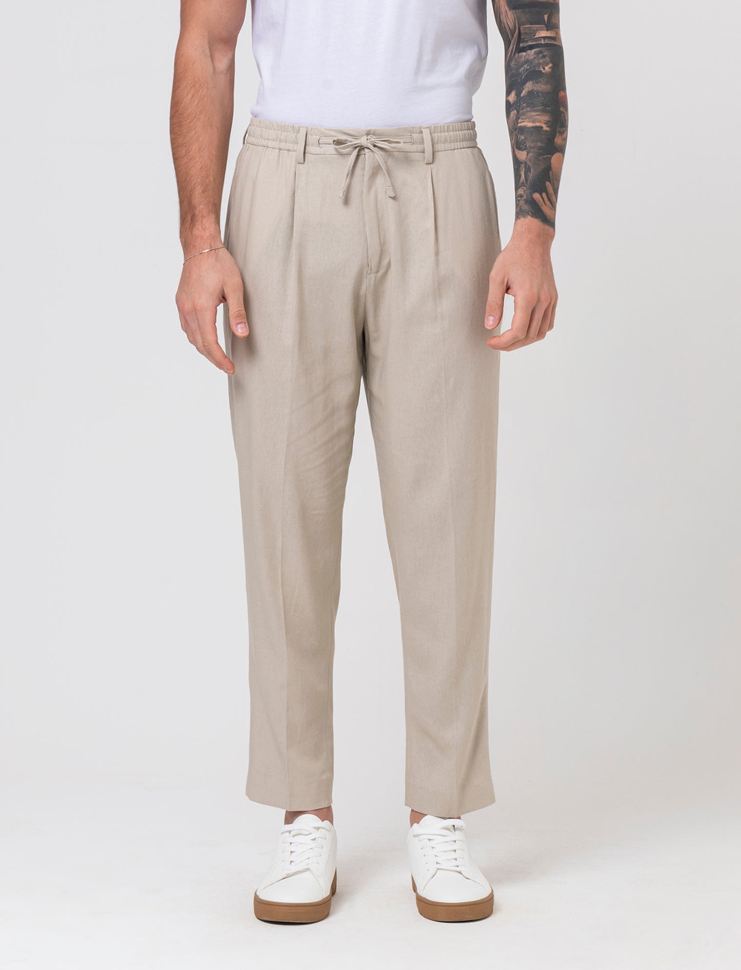 Pantaloni da completo tessuto linen blend da uomo - Sabbia