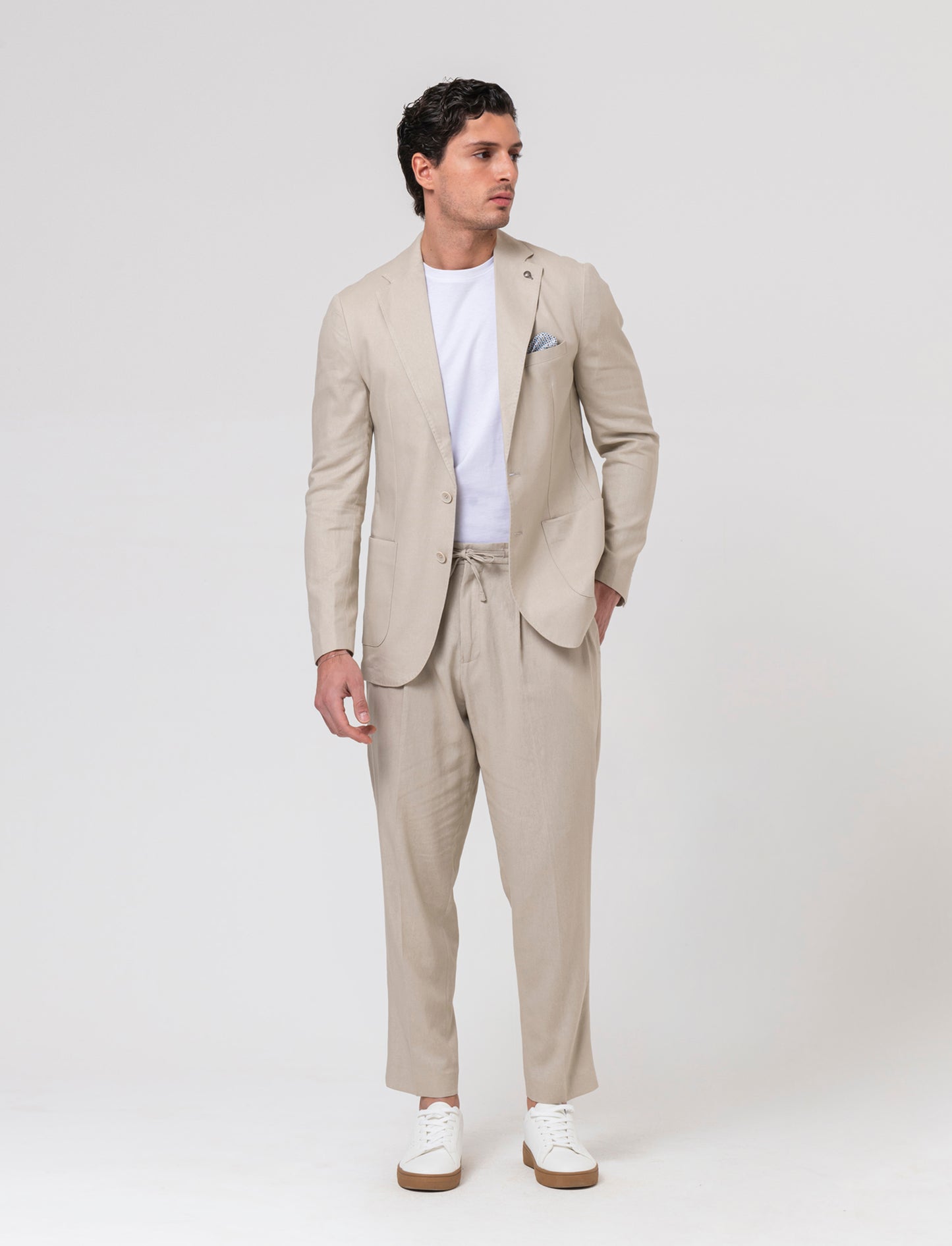 Pantaloni da completo tessuto linen blend da uomo - Sabbia