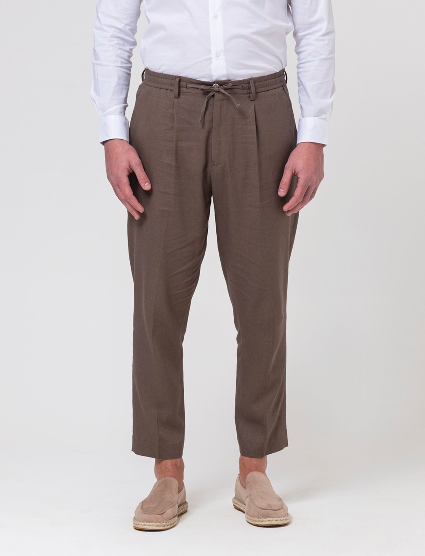 Pantaloni da completo tessuto linen blend da uomo - Grigio fango