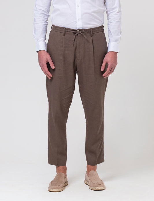 Pantaloni da completo tessuto linen blend da uomo - Grigio fango