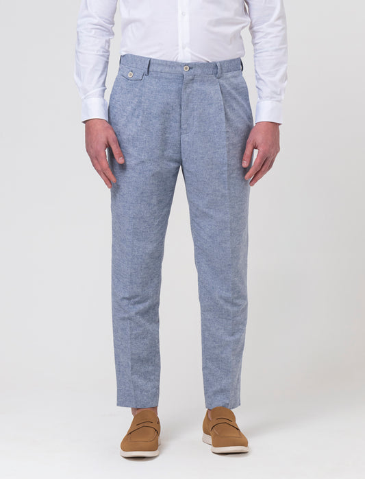 Pantaloni da completo tessuto misto lino da uomo - Blu