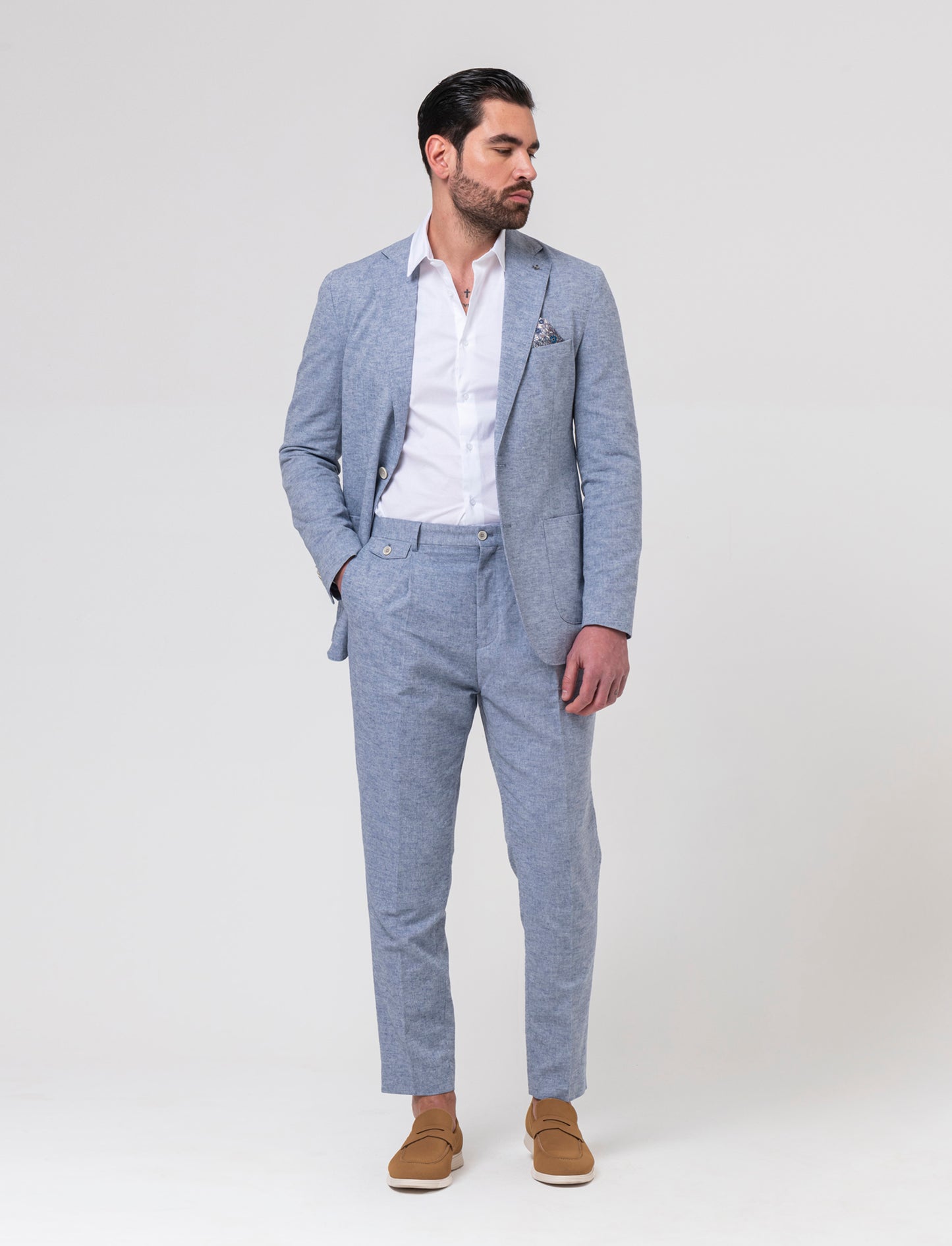 Pantaloni da completo tessuto misto lino da uomo - Blu