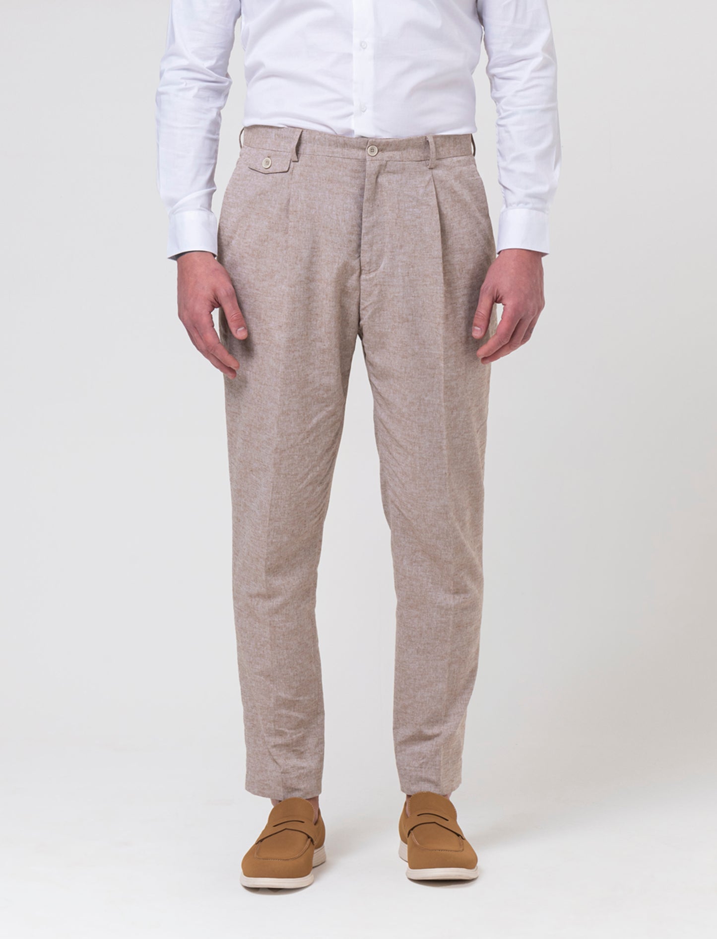 Pantaloni da completo tessuto misto lino da uomo - Grigio tortora