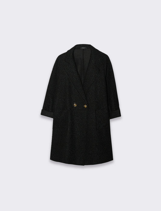 Double-Breasted Coat with Pockets and Patch - Black