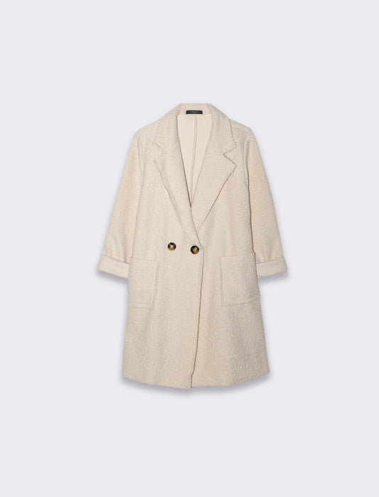 Double-Breasted Coat with Pockets and Patch - Beige