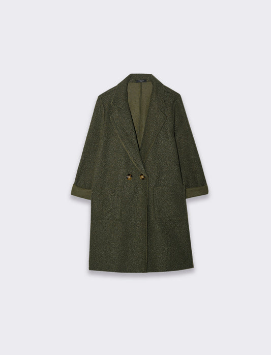 Double-Breasted Coat with Pockets and Patch - Green