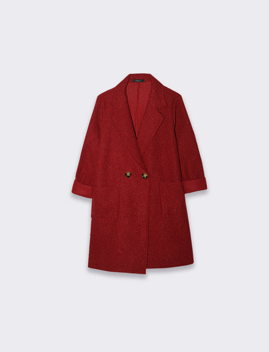 Double-Breasted Coat with Pockets and Patch - Red