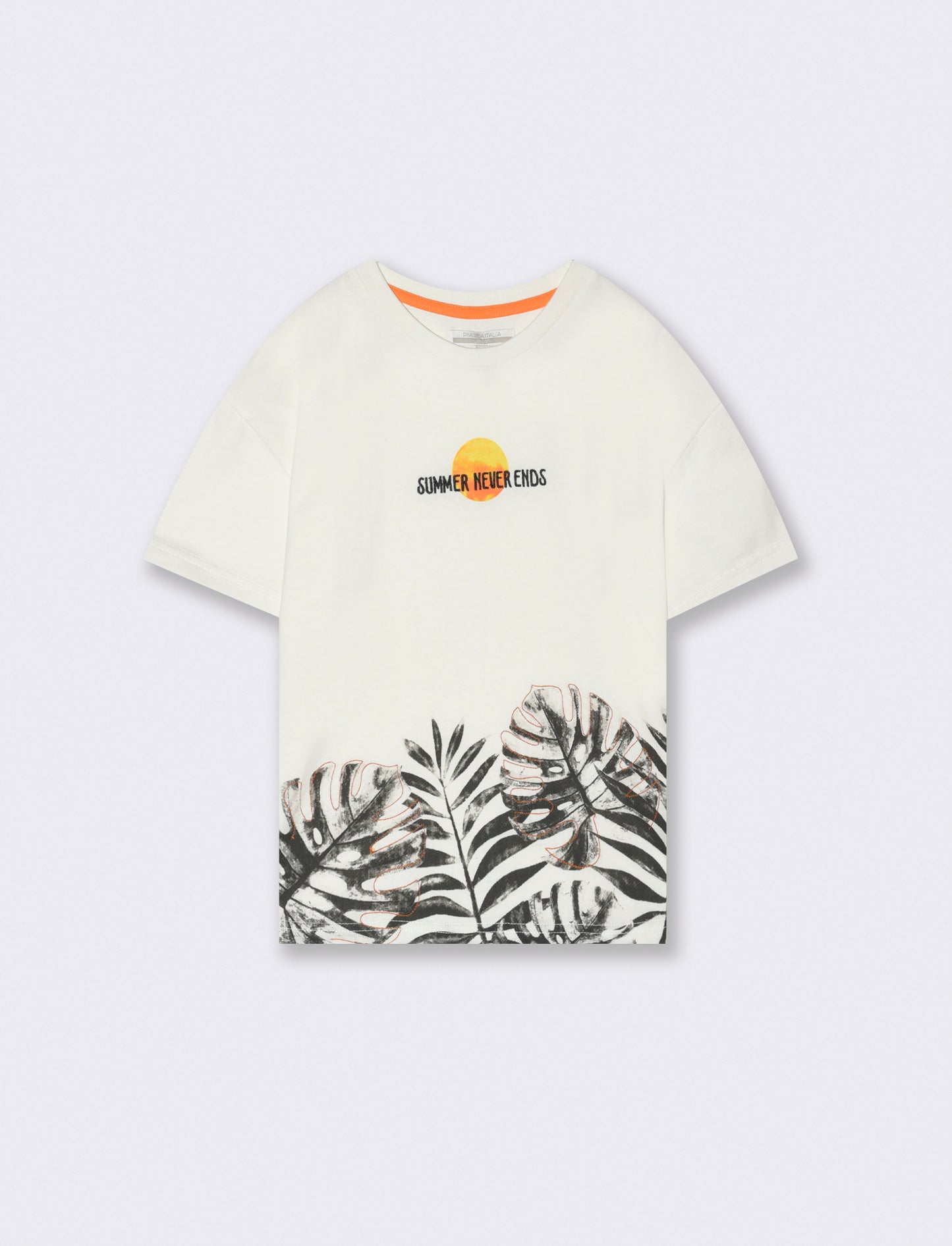 T-shirt stampa follage da bambino - Bianco latte