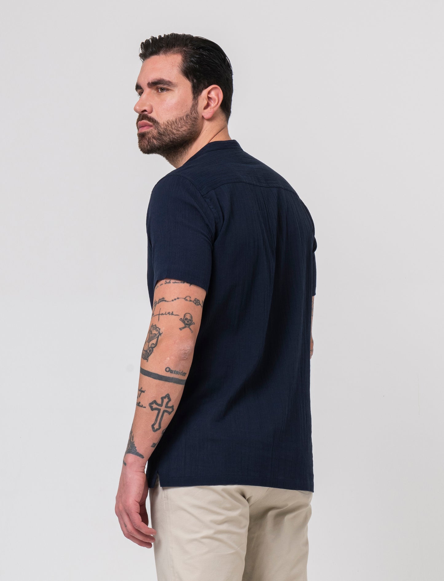 Camicia alla coreana da uomo effetto crepe - Blu