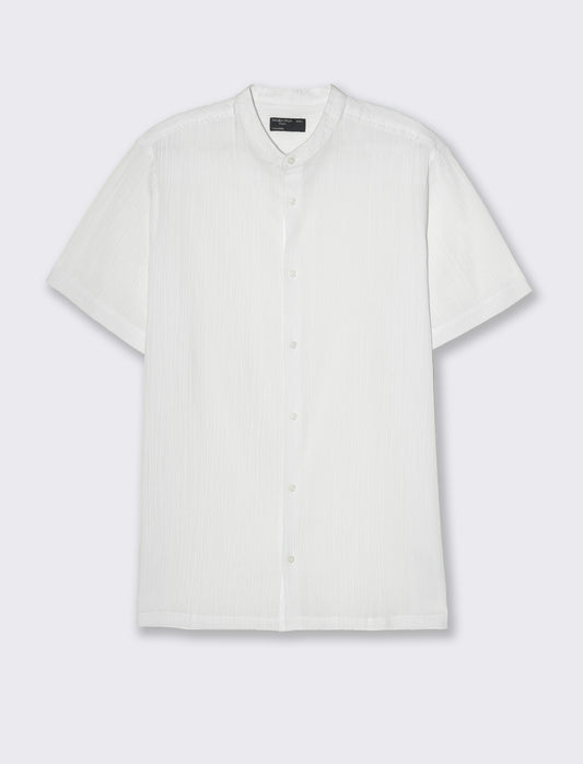Camicia alla coreana da uomo effetto crepe - Bianco