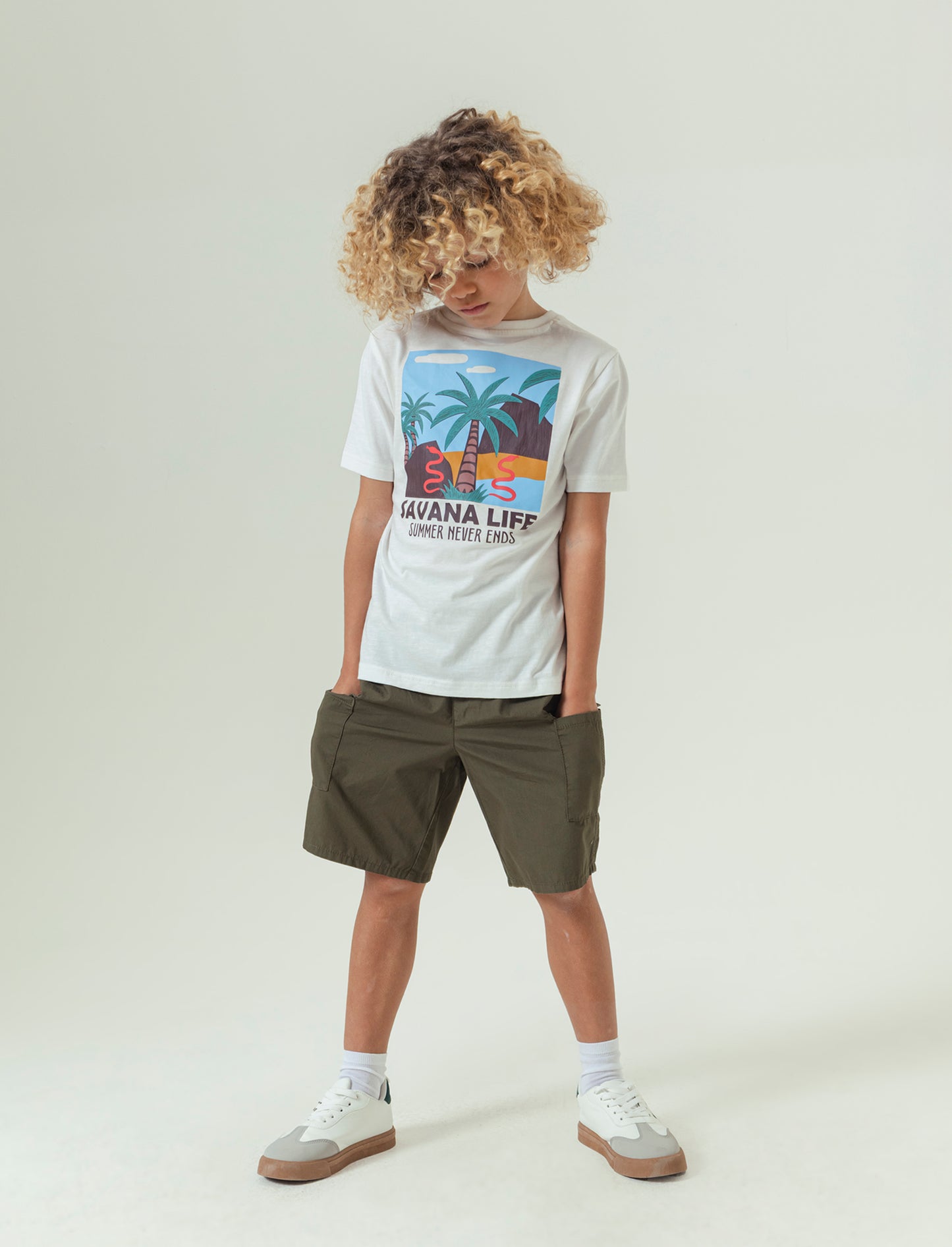 T-shirt stampa savana da bambino - Bianco latte