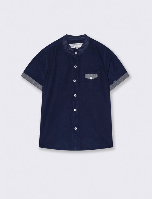 Camicia misto lino mezza manica da bambino - Blu