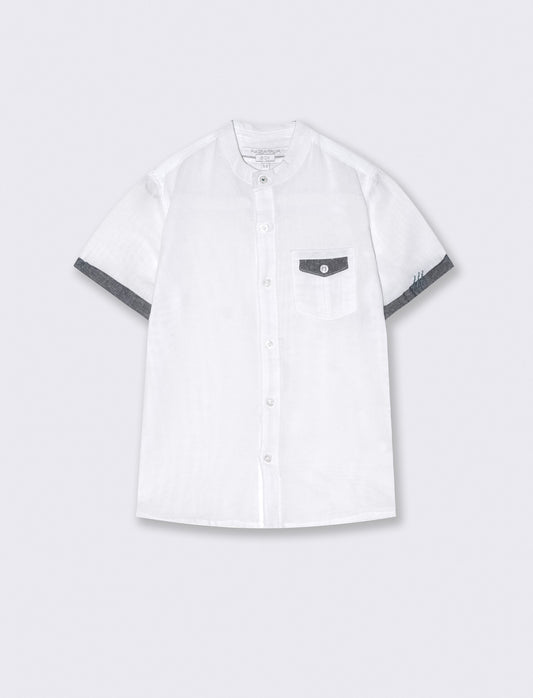 Camicia misto lino mezza manica da bambino - Bianco