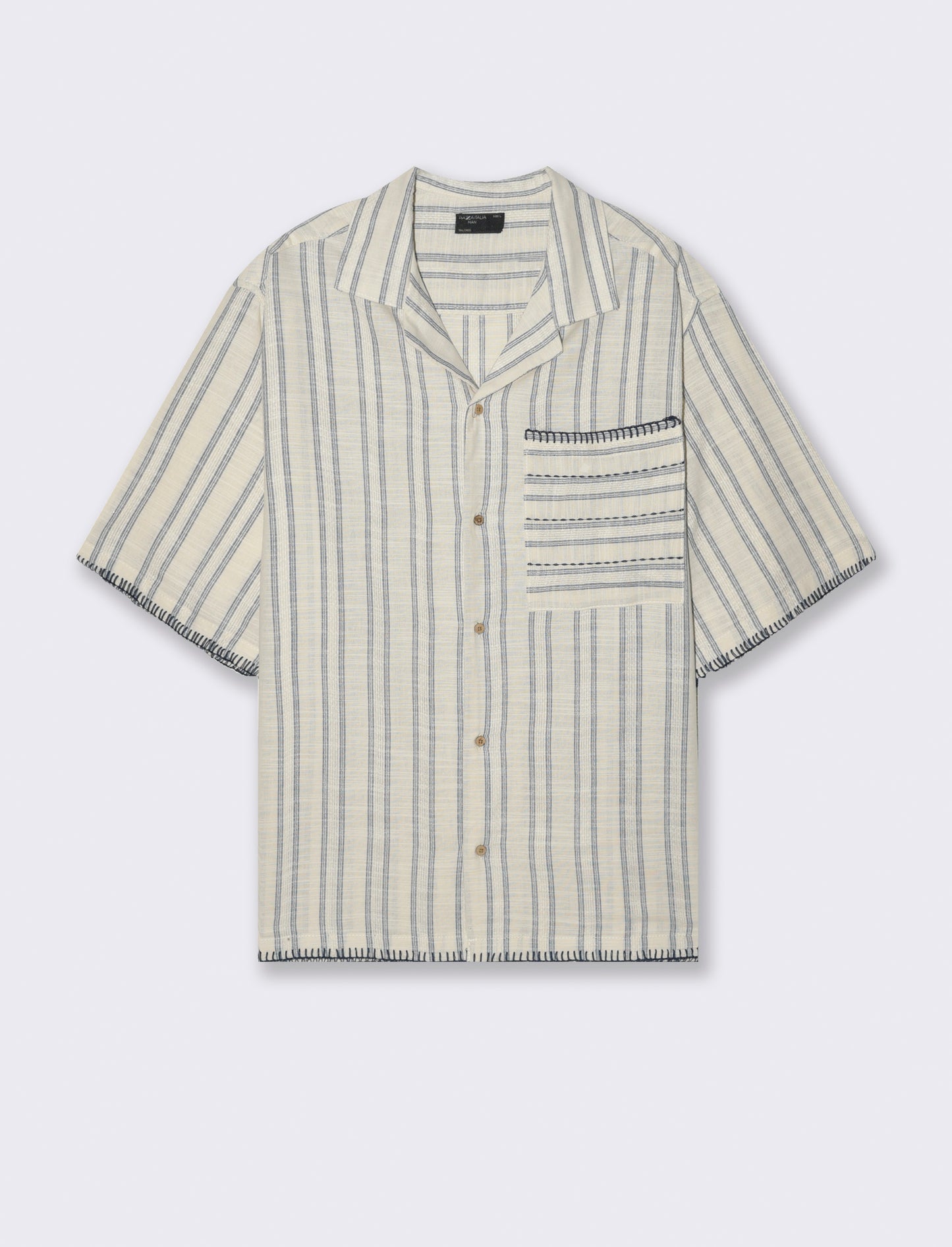 Camicia a righe effetto lino da uomo - Beige ecru
