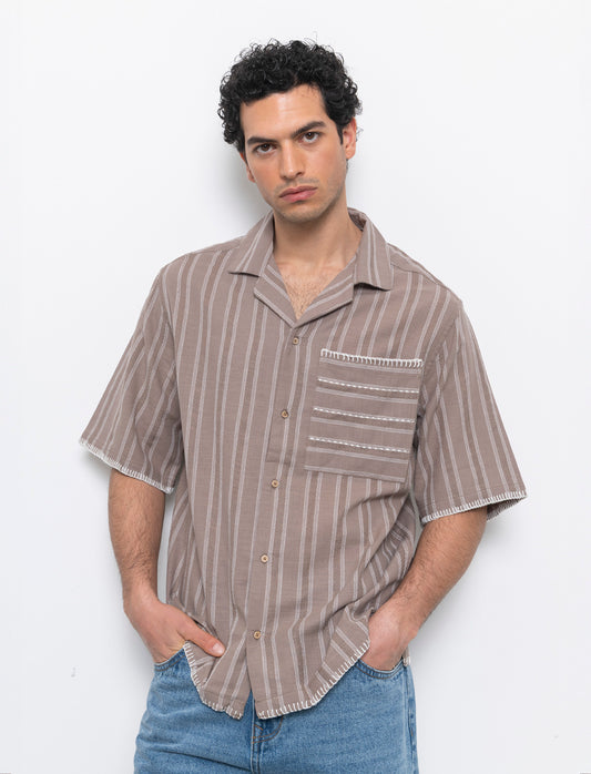 Man's striped linen effect shirt - Grey