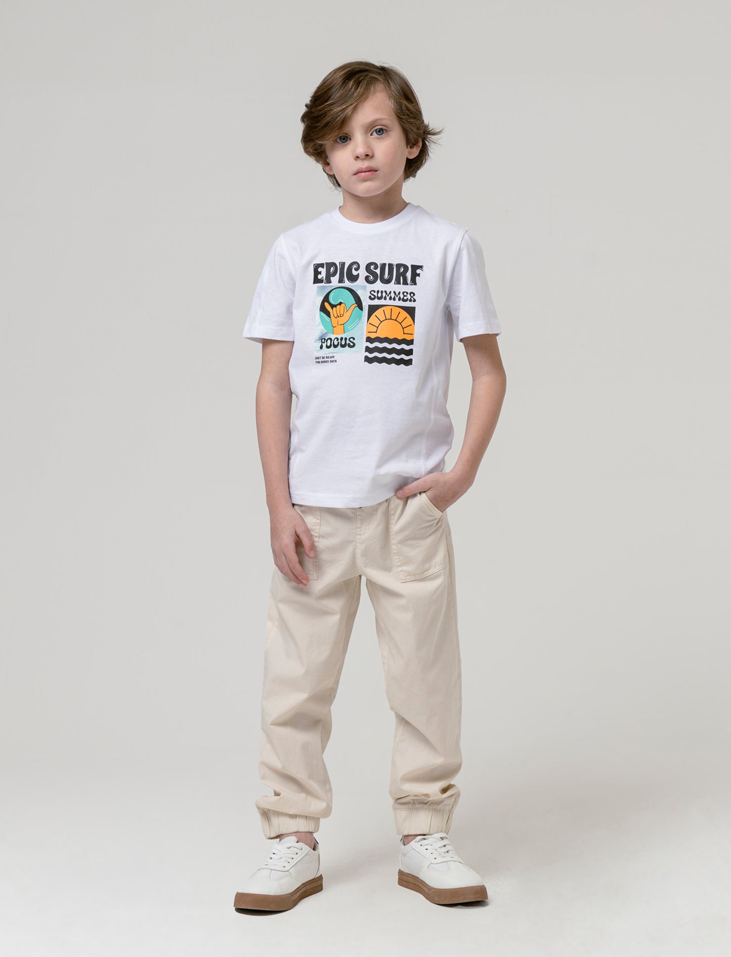Pantalone in cotone modello cargo da bambino - Beige
