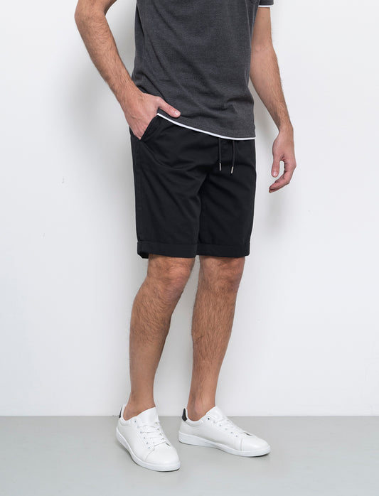 Man's lightweight cotton jogger bermuda shorts - Black