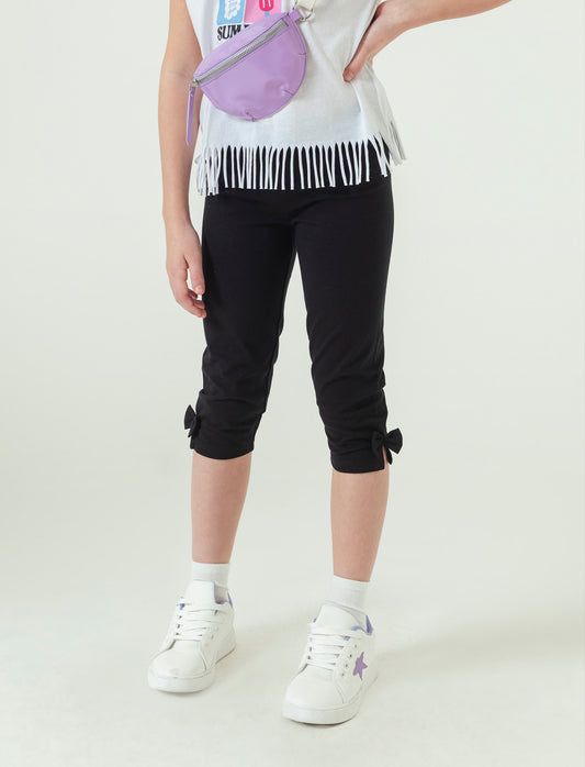 Leggings in cotone modello 3/4 da bambina - Nero