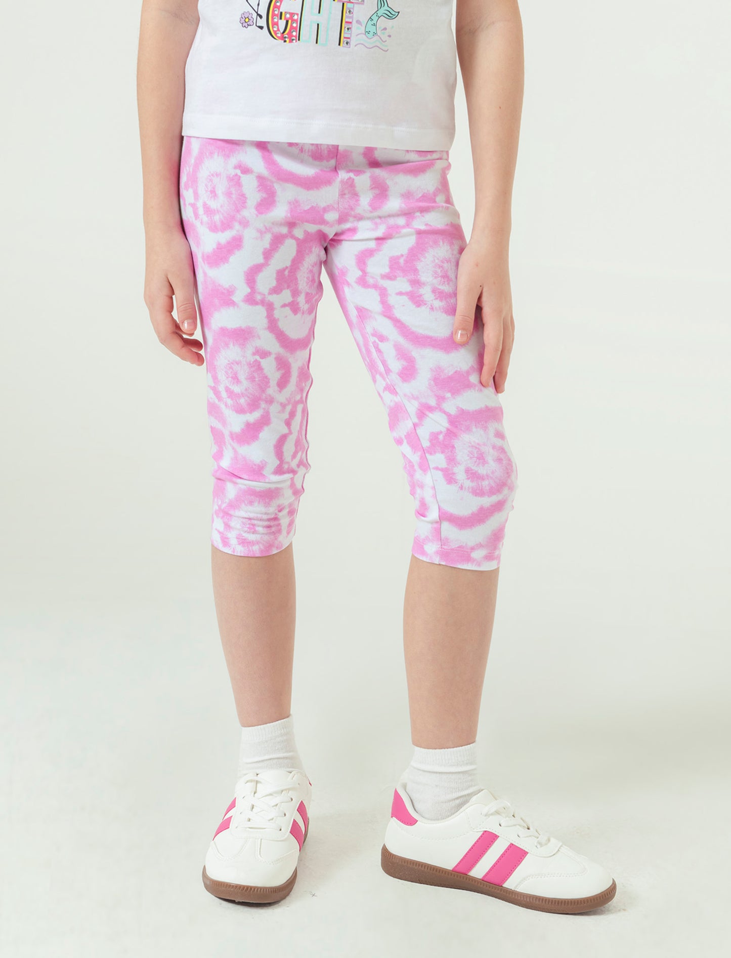 Leggings in cotone vestibilità 3/4 da bambina - Fuxia