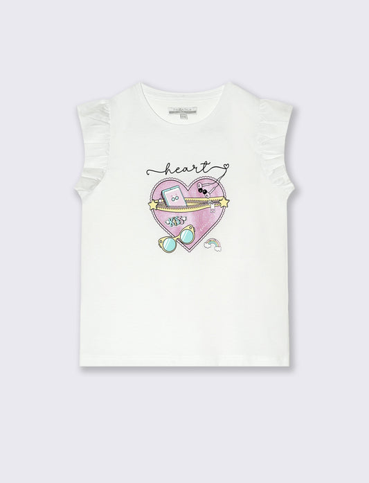 T-shirt estiva da bambina con stampa colorata - Bianco