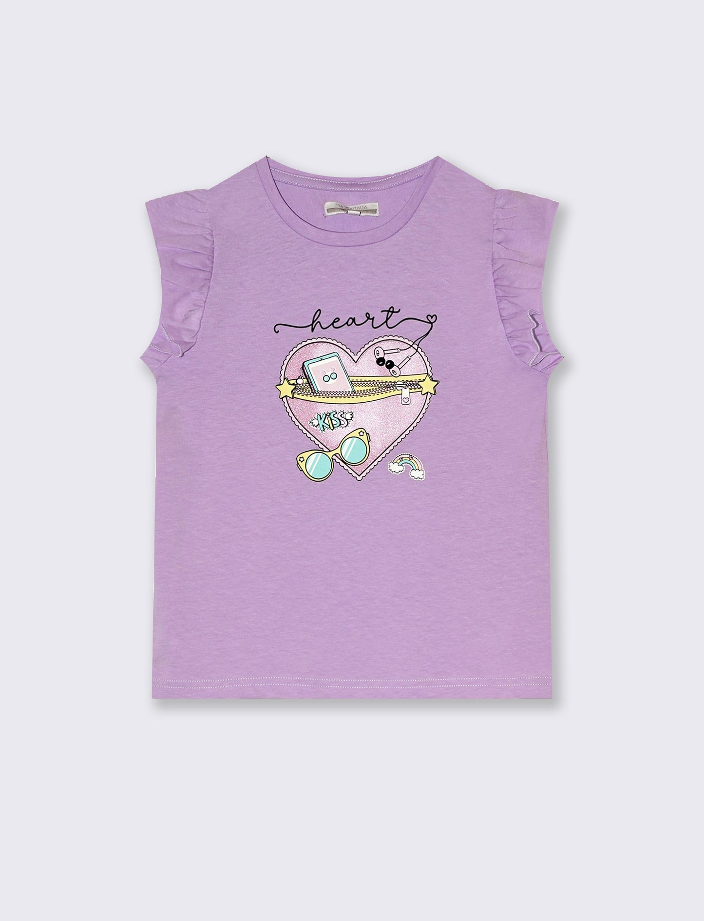 T-shirt estiva da bambina con stampa colorata - Lilla