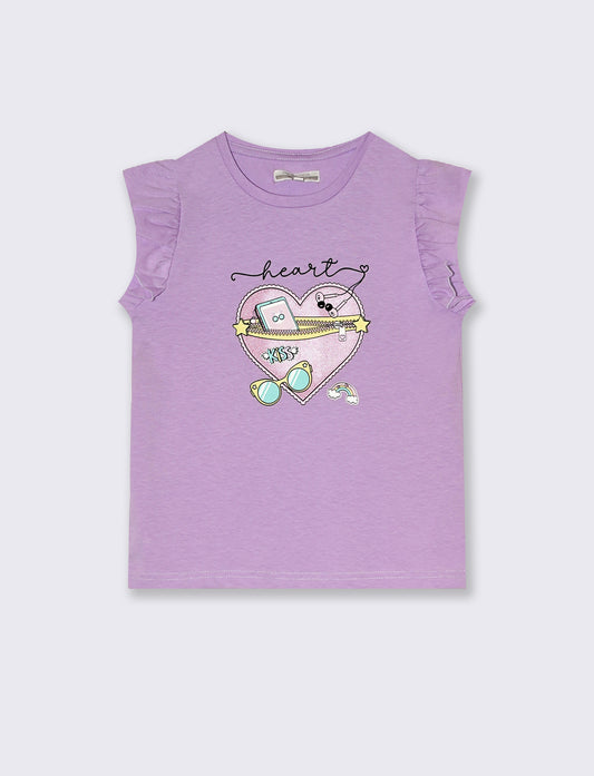 T-shirt estiva da bambina con stampa colorata - Lilla