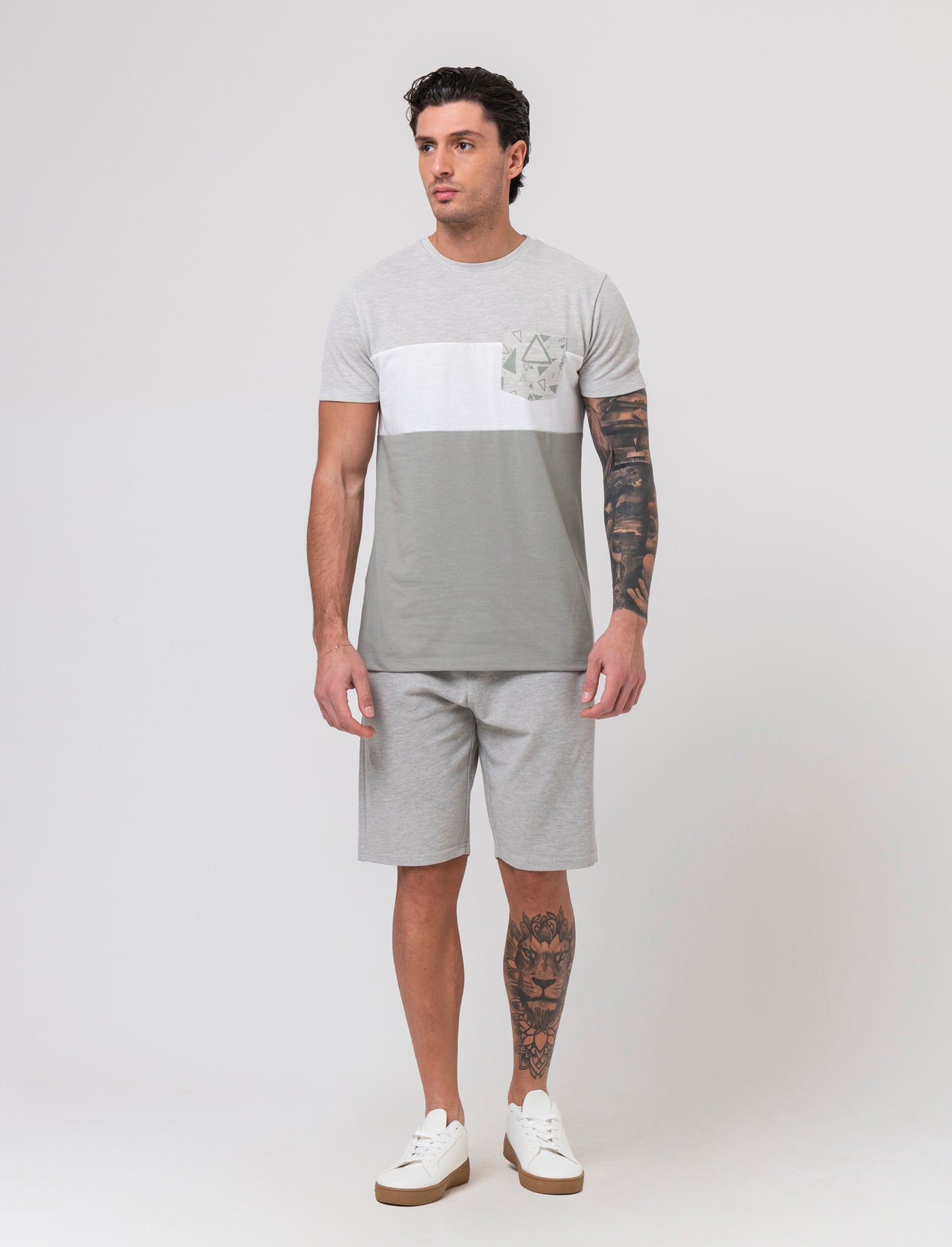 Bermuda in piquet con vita jogger da uomo - Grigio mel.