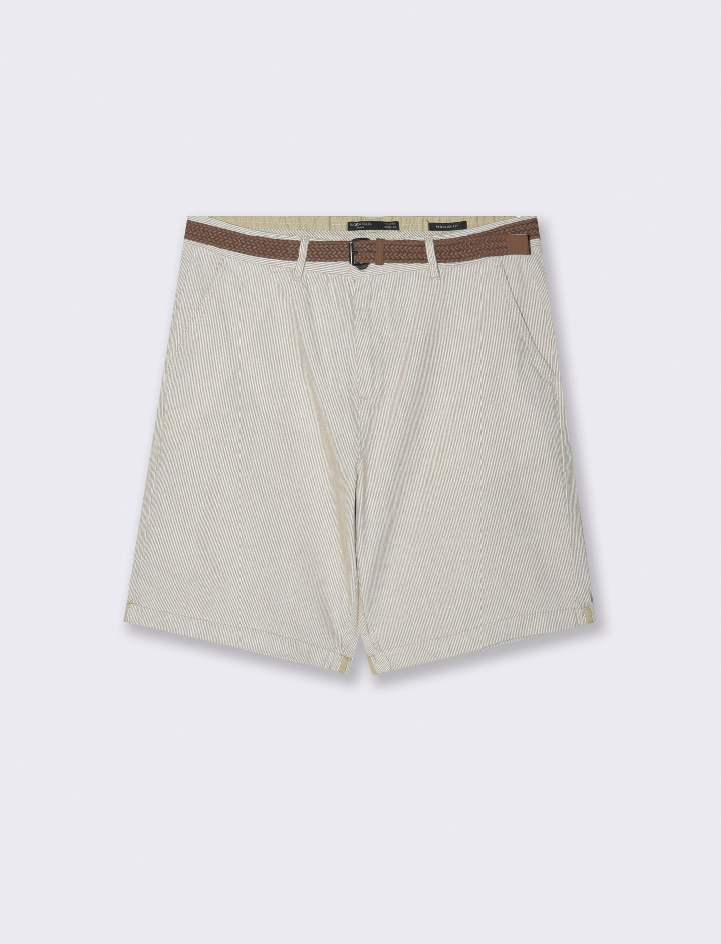 Bermuda a righe con cintura da uomo - Beige