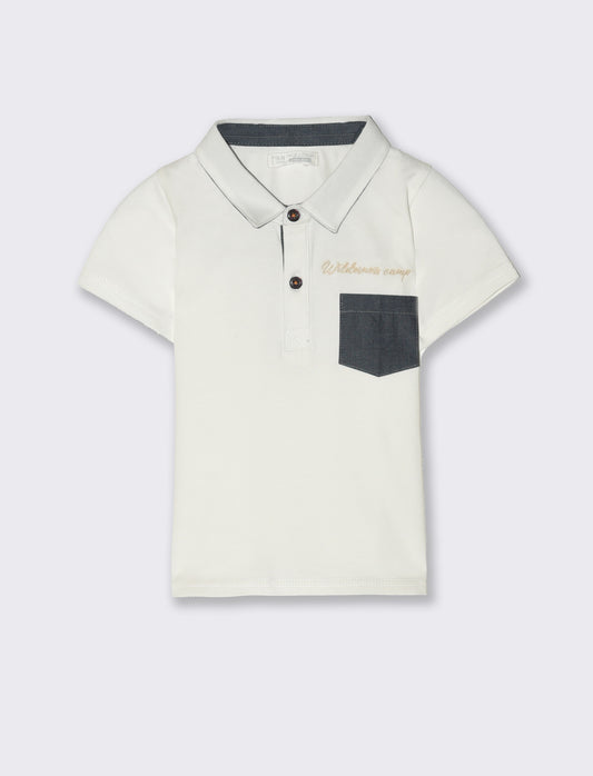Polo con inserti a contrasto da neonato - Bianco latte