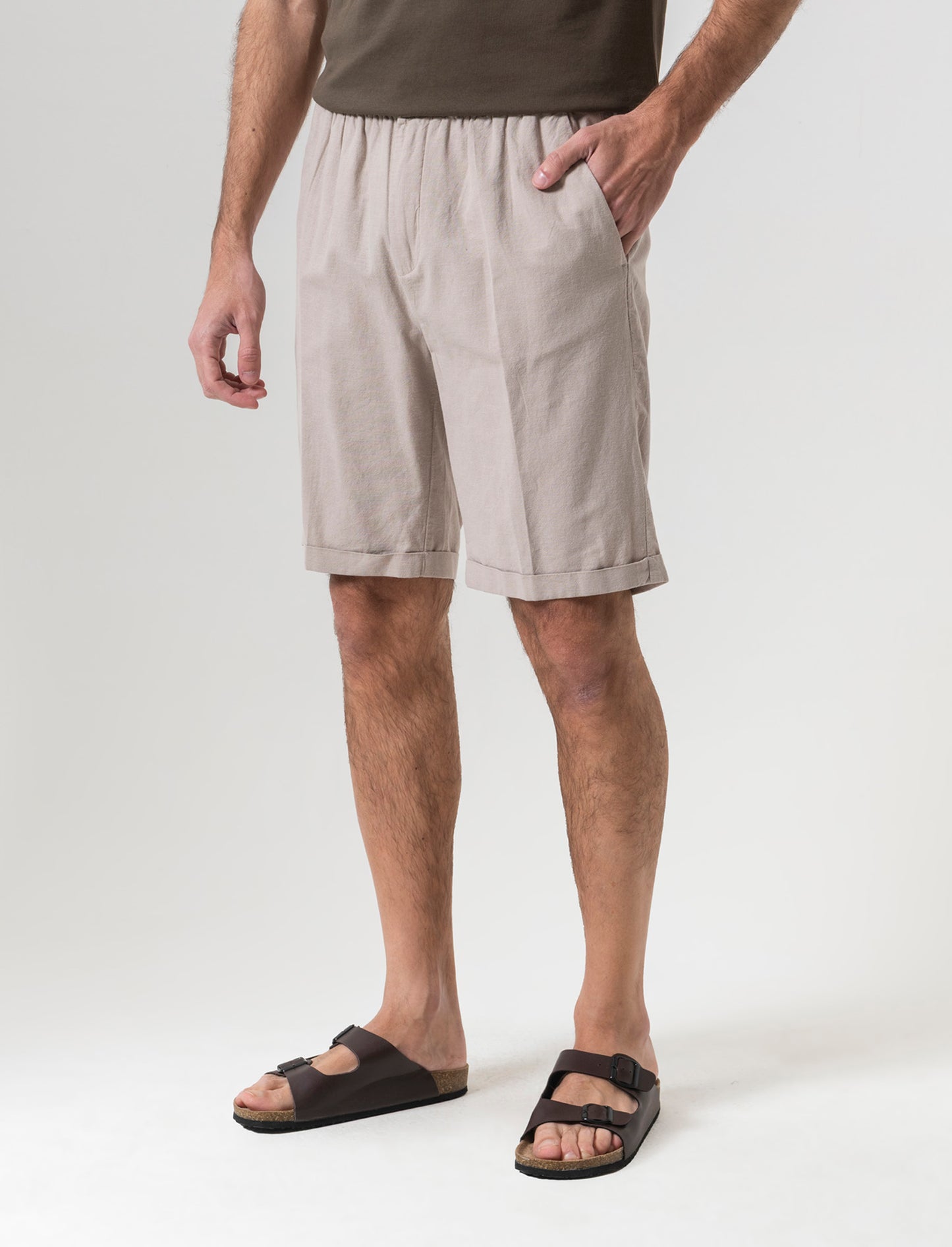 Bermuda vita jogger misto lino da uomo - Beige