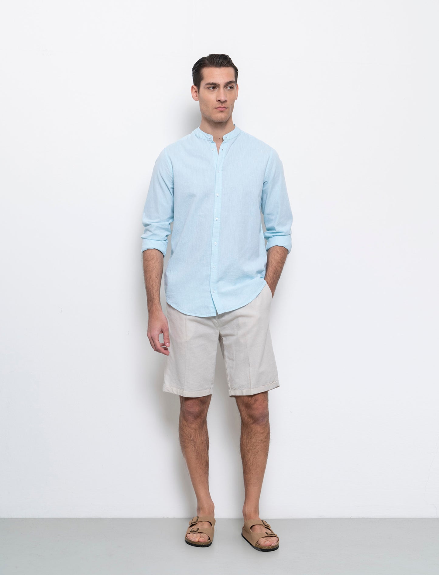 Bermuda vita jogger misto lino da uomo - Grigio ghiaccio