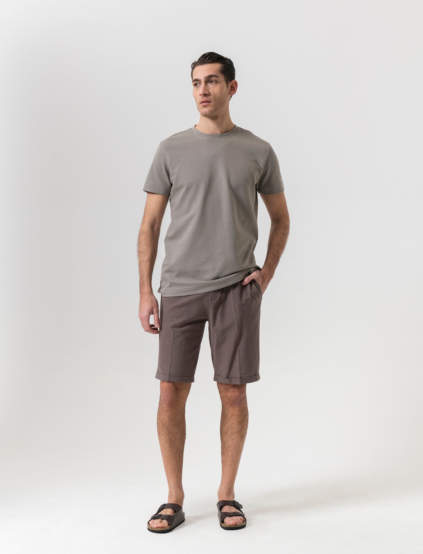 Bermuda vita jogger misto lino da uomo - Grigio fango
