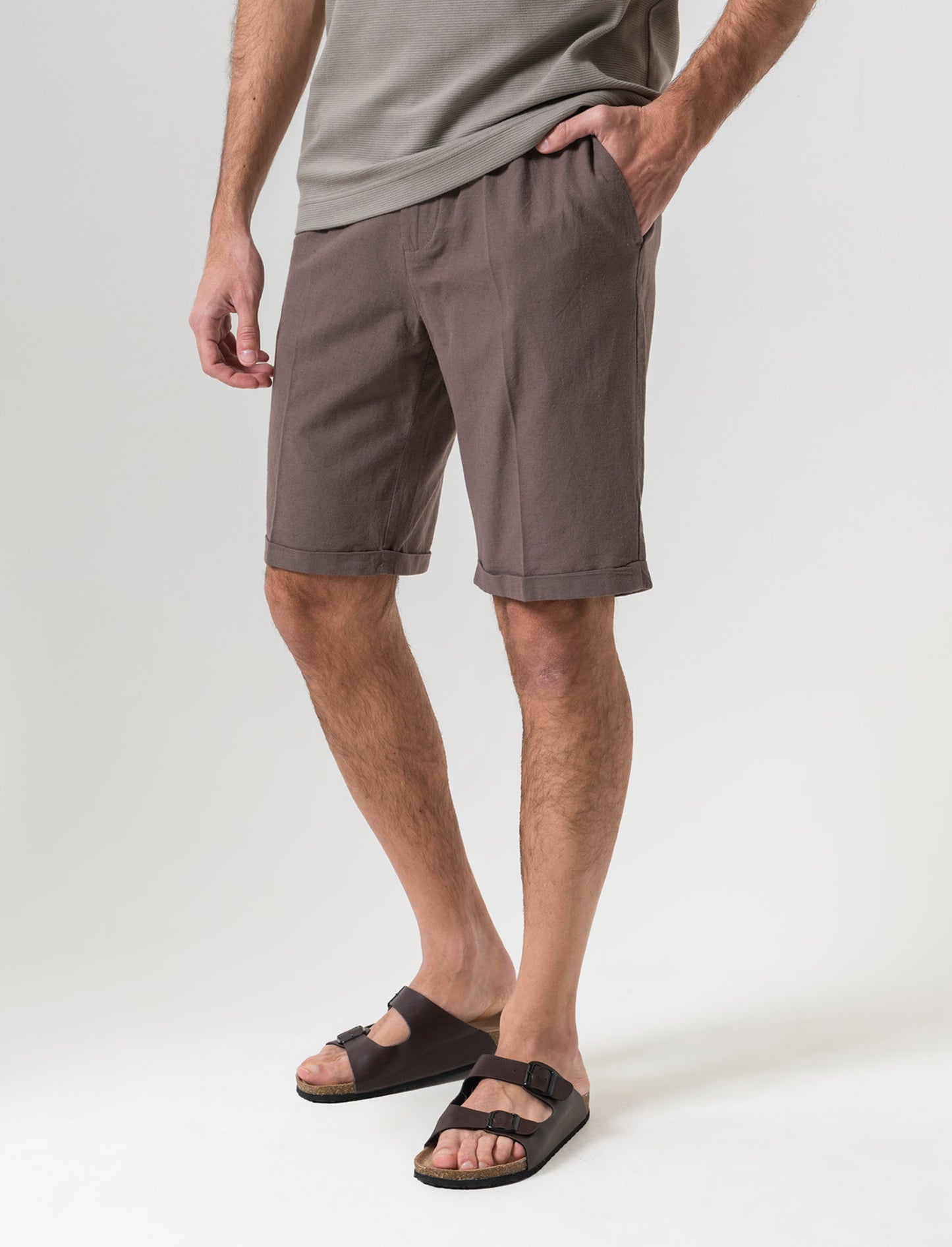 Bermuda vita jogger misto lino da uomo - Grigio fango