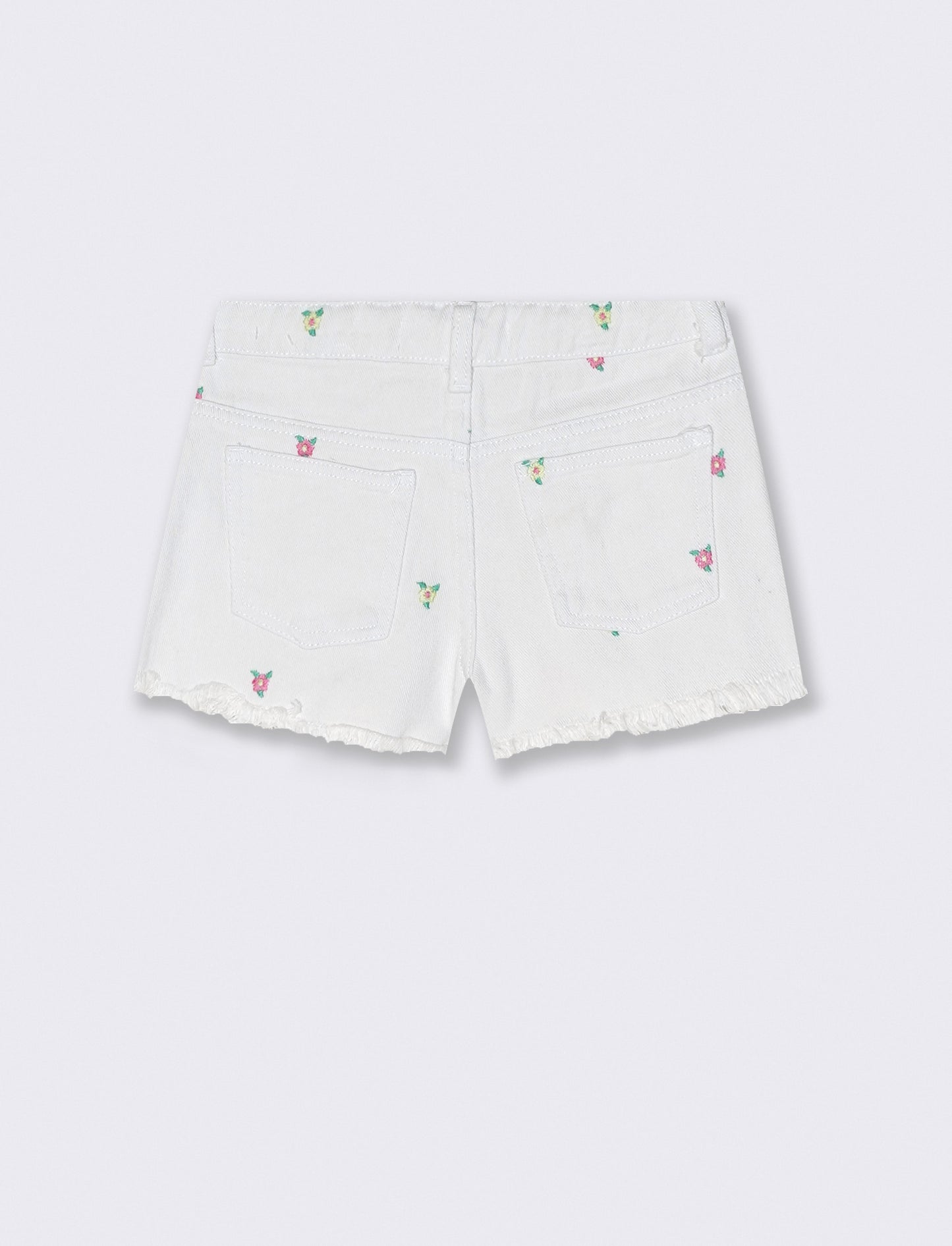 Short in denim e cotone con fiorellini - Bianco