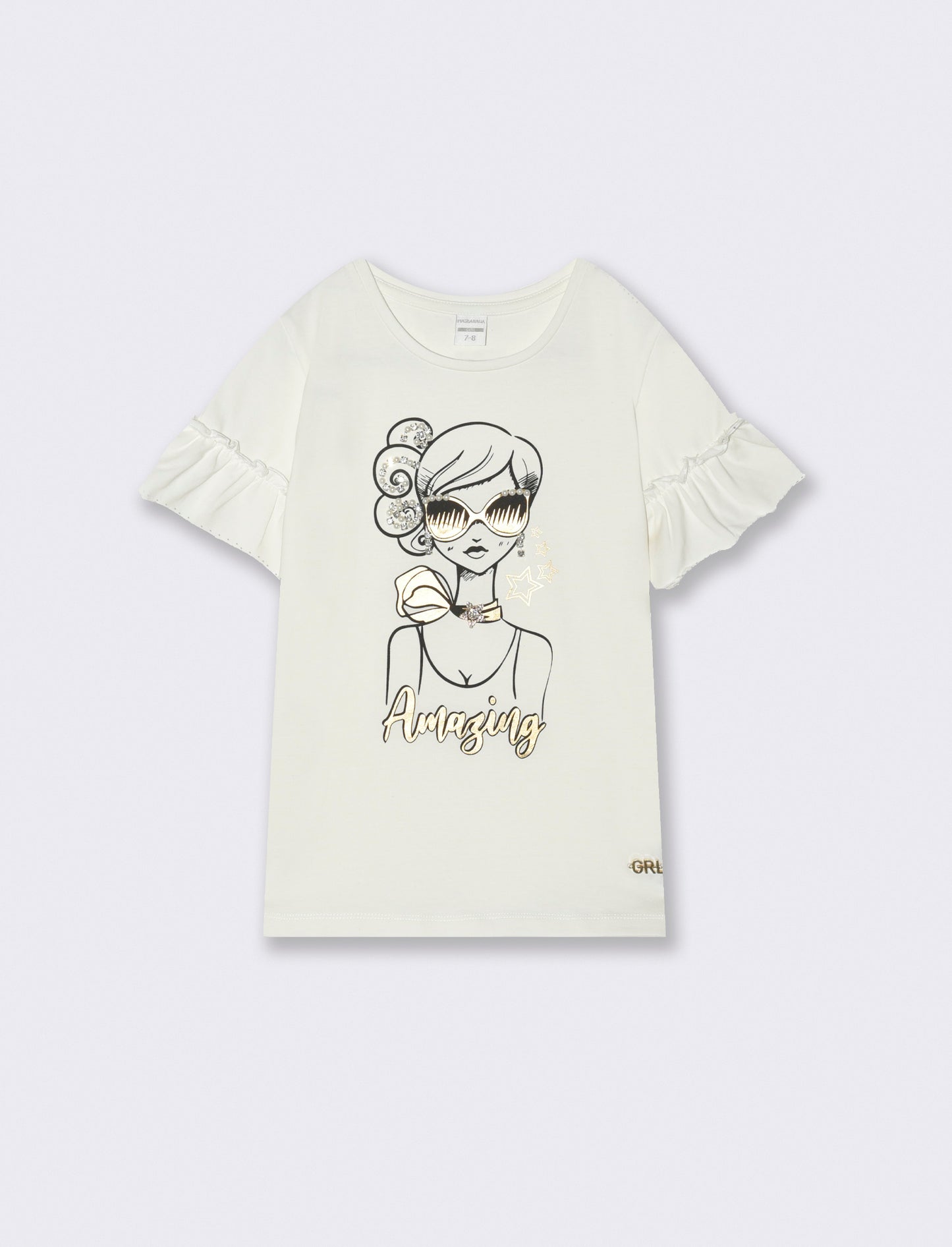 T-shirt elegante da bambina con rouches - Bianco latte