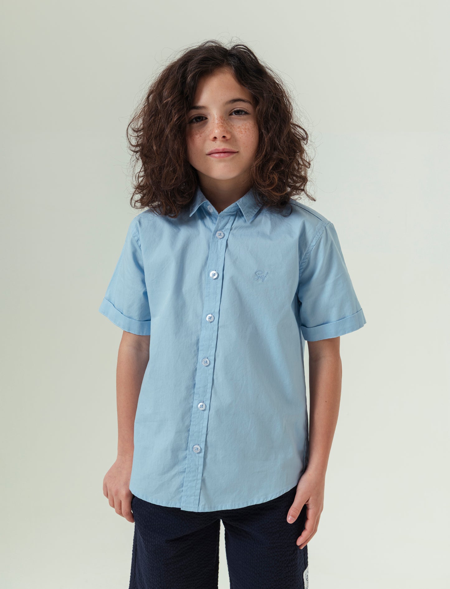 Camicia tinta unita da bambino - Azzurro cielo