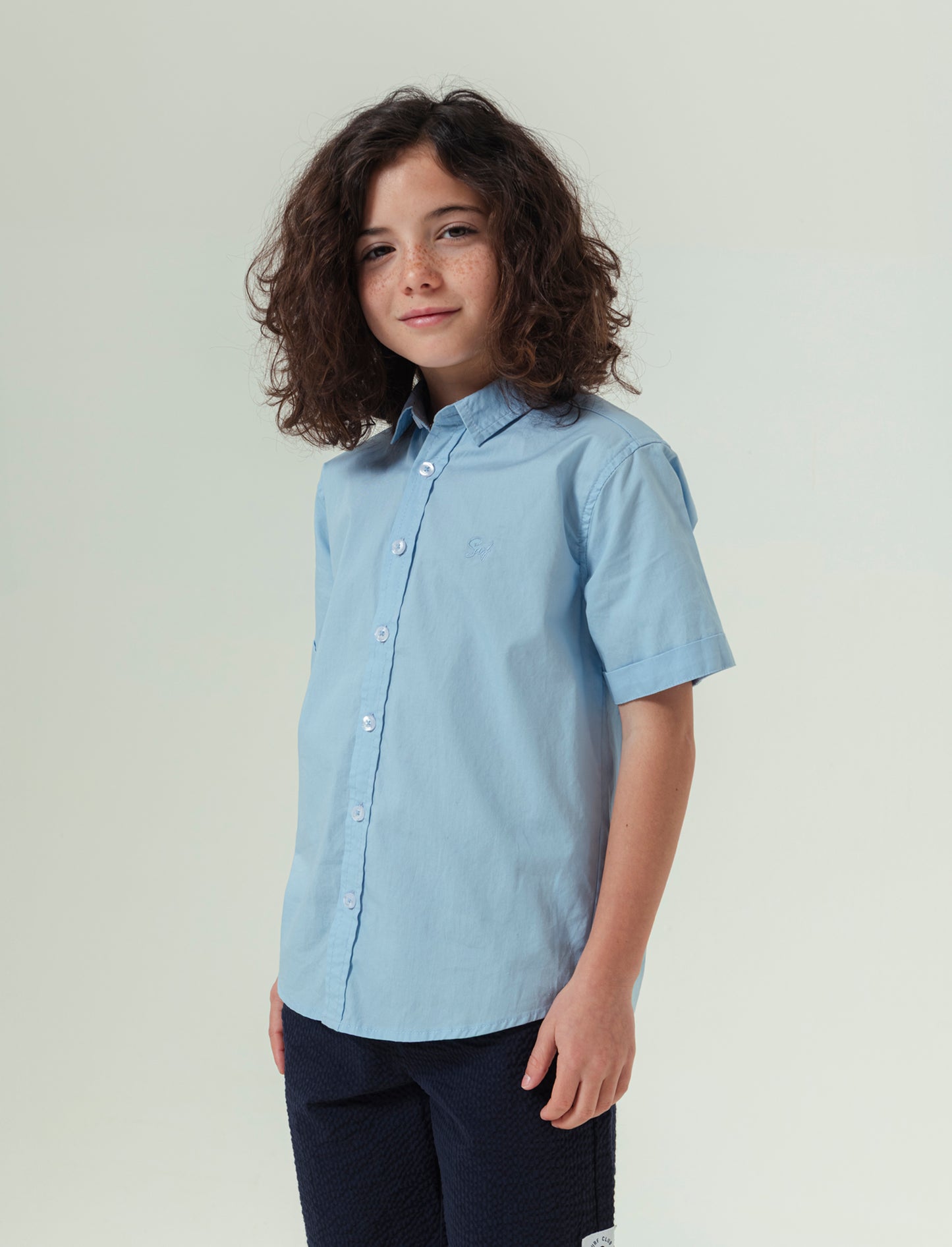 Camicia tinta unita da bambino - Azzurro cielo
