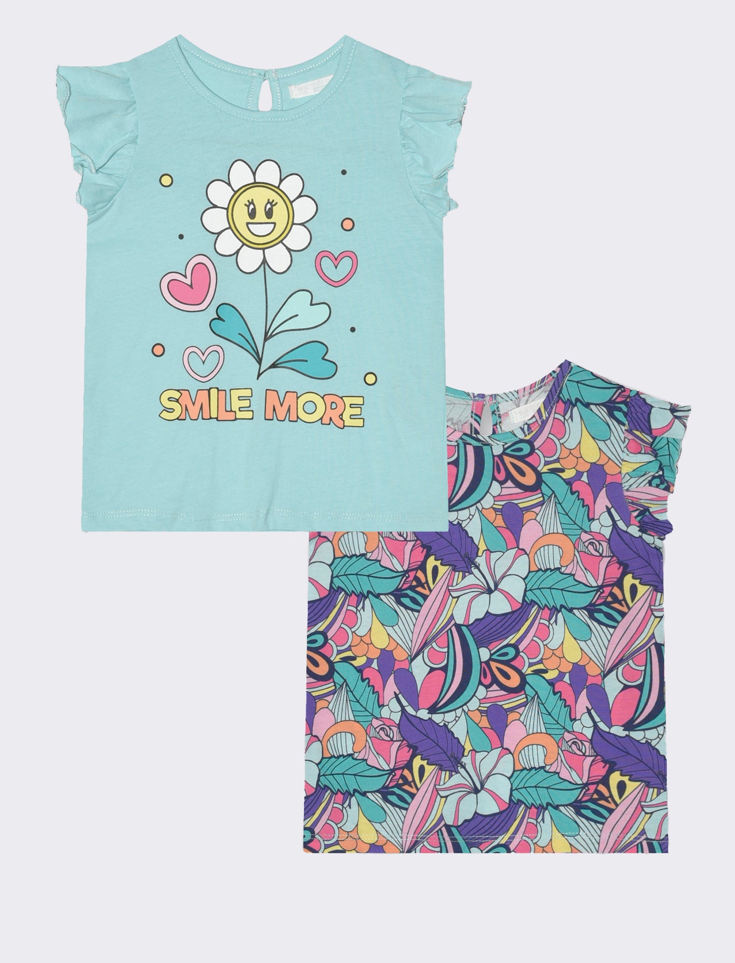 T-shirt bipack con rouches da neonata - Azzurro