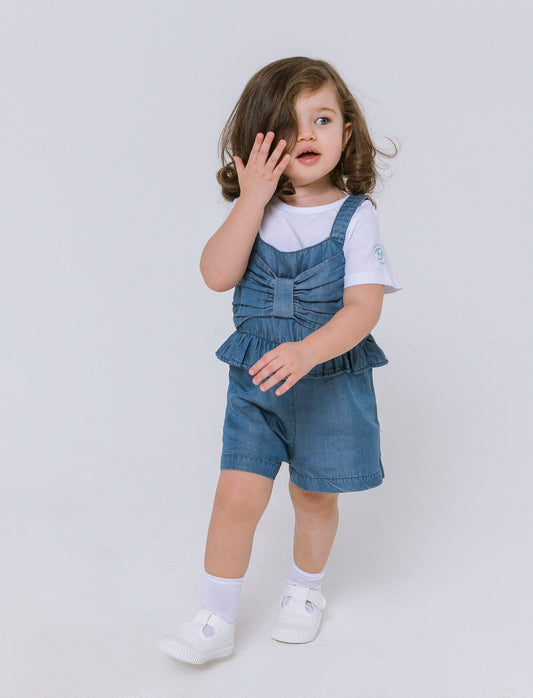 Salopette in chambray da neonata - Denim