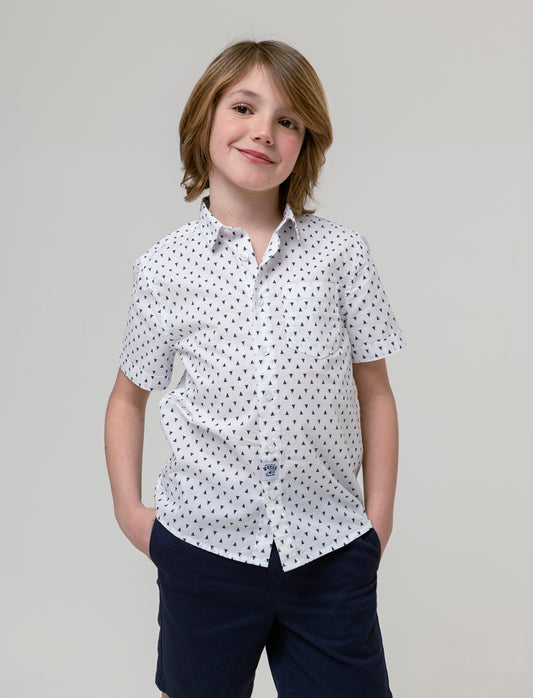 Camicia micro stampa da bambino - Bianco