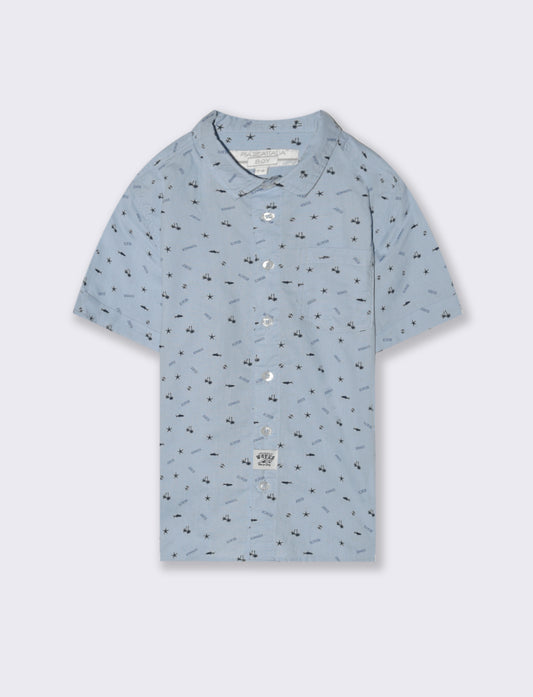 Camicia micro stampa da bambino - Celeste