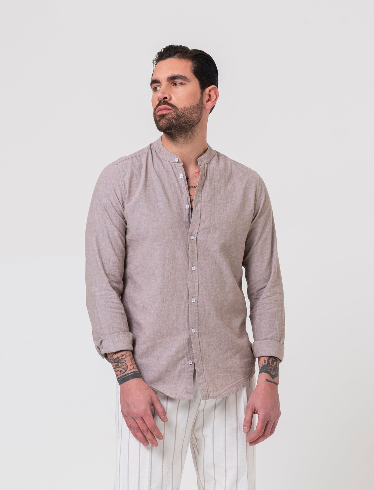 Camicia misto lino effetto melange da uomo - Grigio tortora