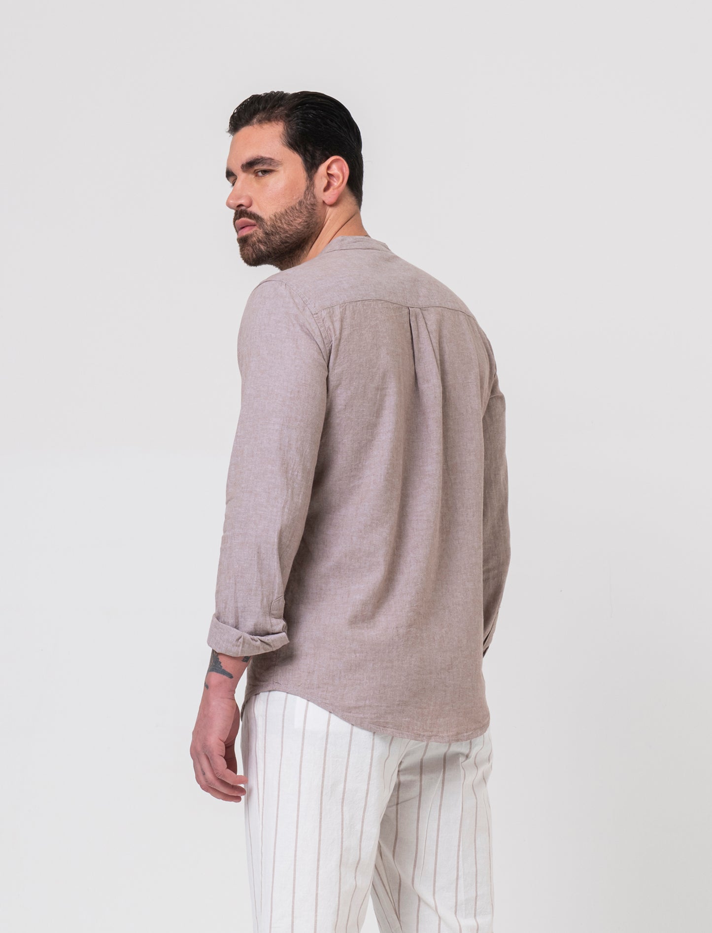 Camicia misto lino effetto melange da uomo - Grigio tortora