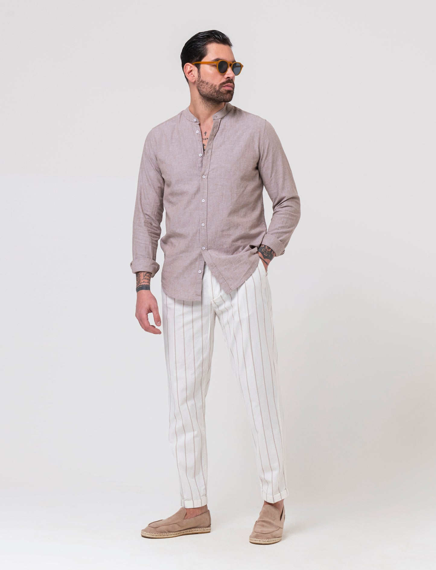 Camicia misto lino effetto melange da uomo - Grigio tortora