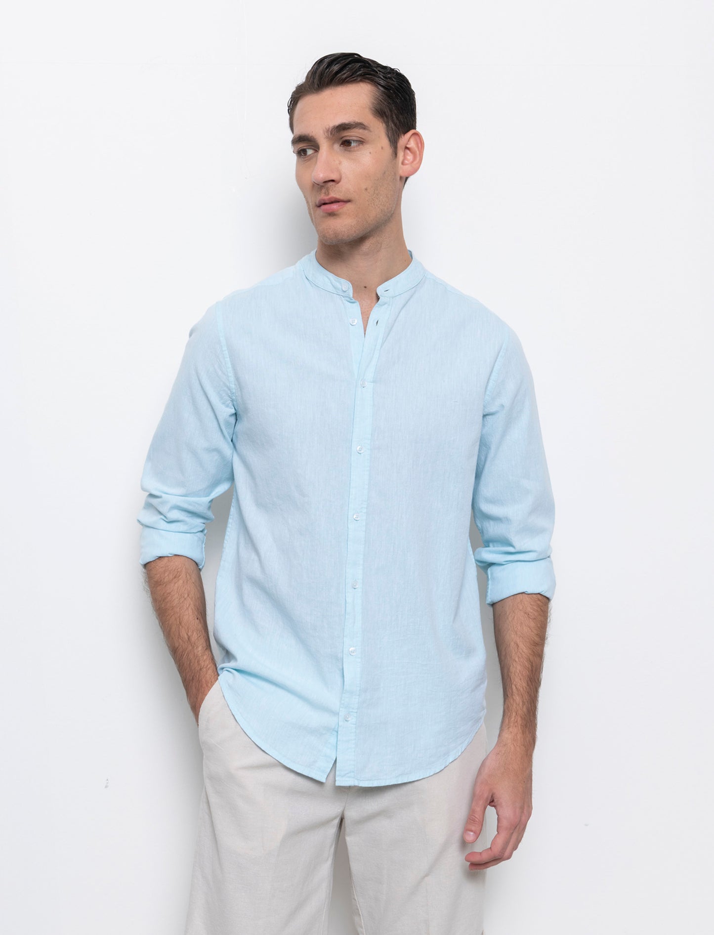 Camicia misto lino effetto melange da uomo - Verde acqua