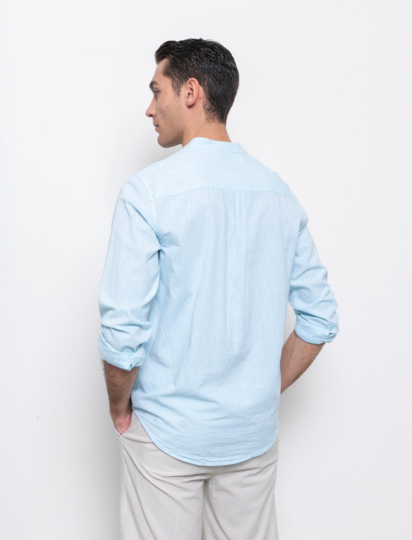 Camicia misto lino effetto melange da uomo - Verde acqua