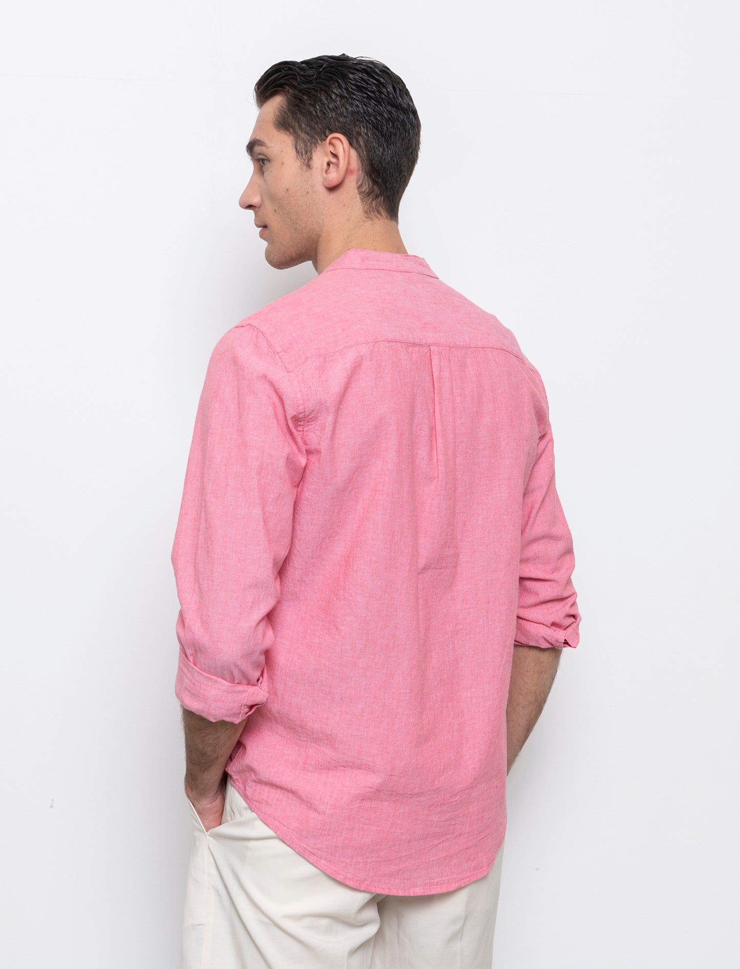 Camicia misto lino effetto melange da uomo - Corallo