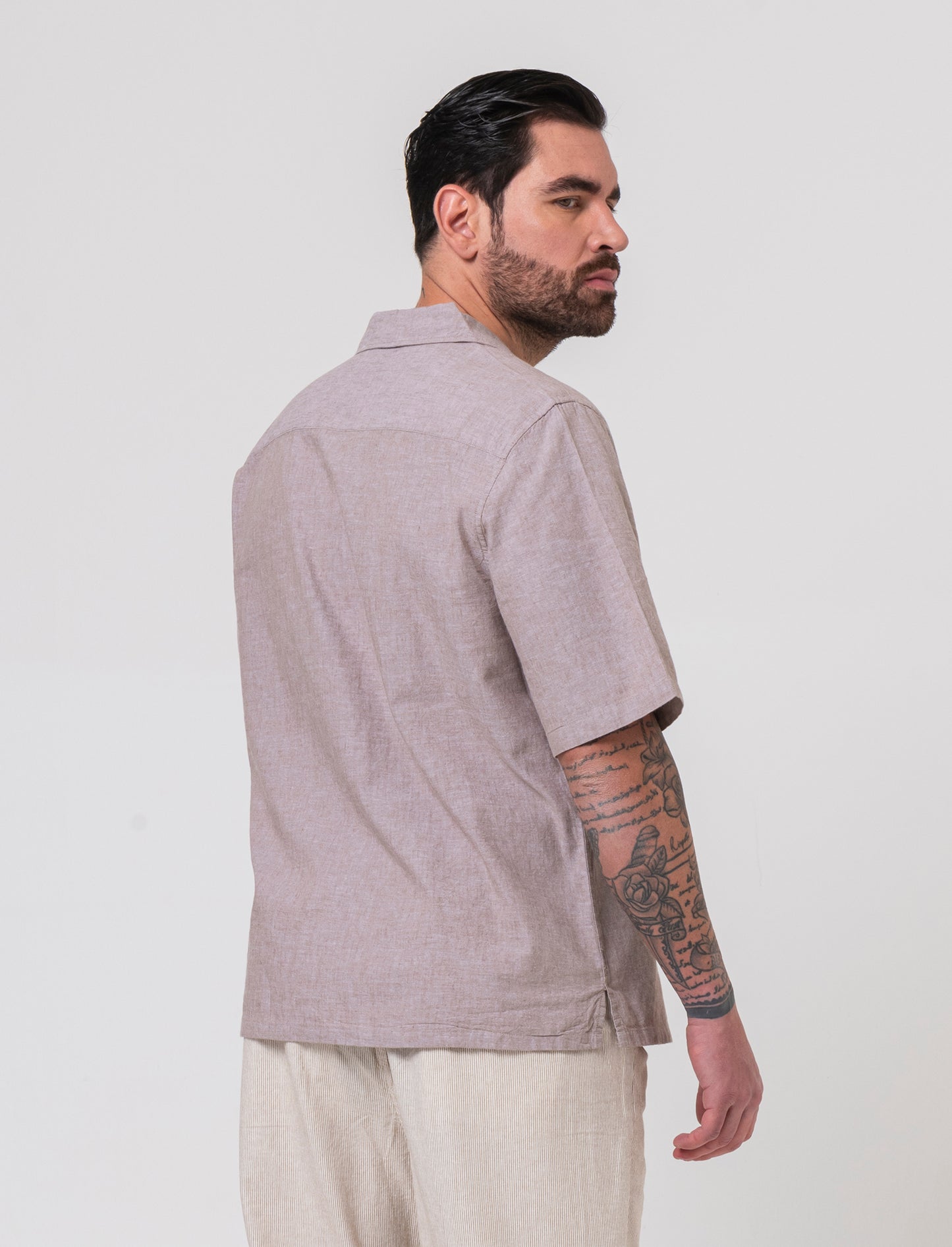 Camicia misto lino effetto melange da uomo - Grigio tortora