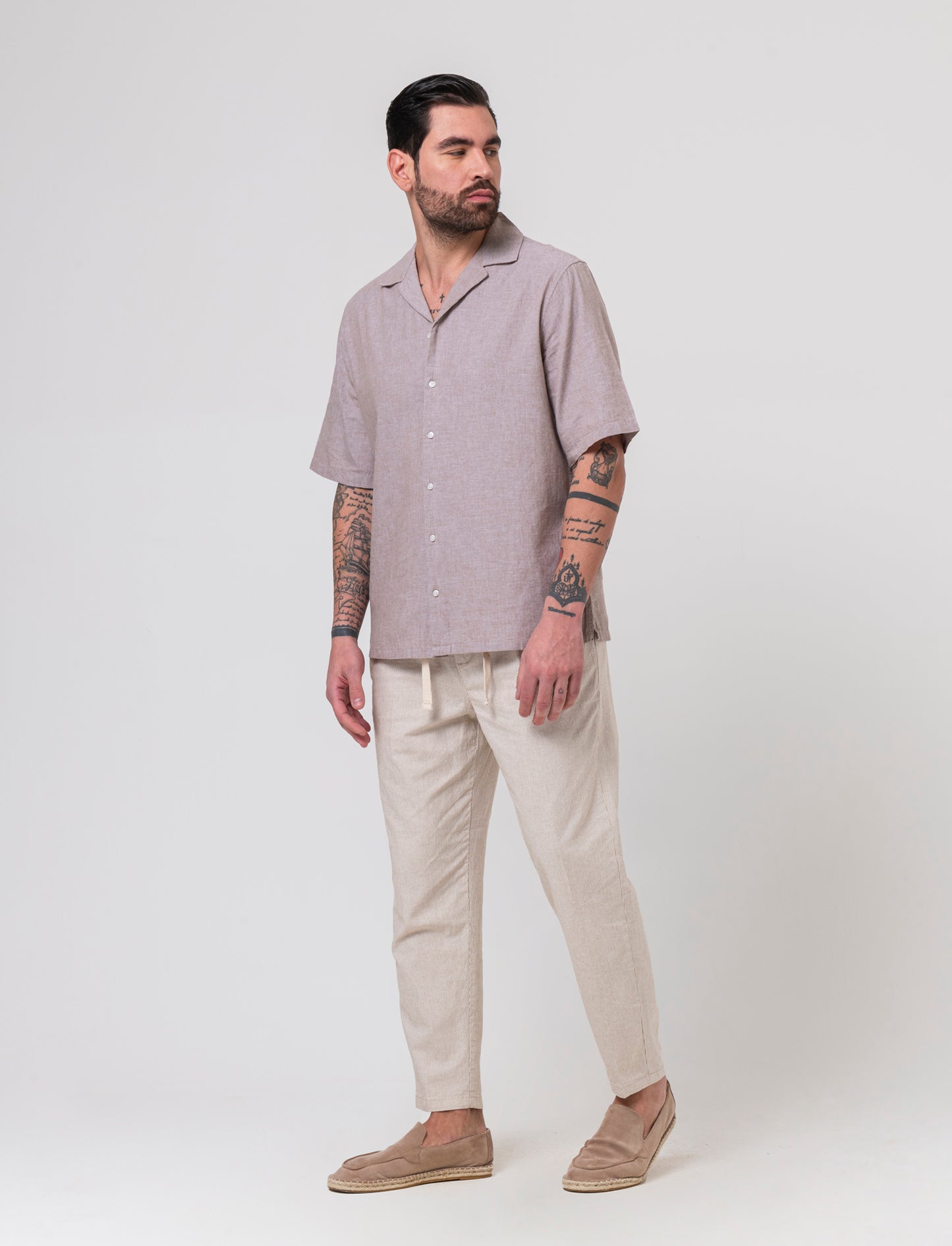 Camicia misto lino effetto melange da uomo - Grigio tortora